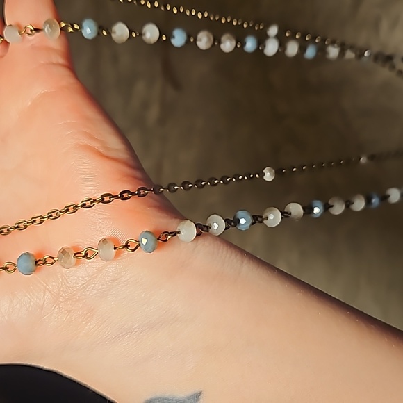 Layered Necklace Set with Tassel Charms – 12” & 21” Blue/Gray - Picture 4 of 5